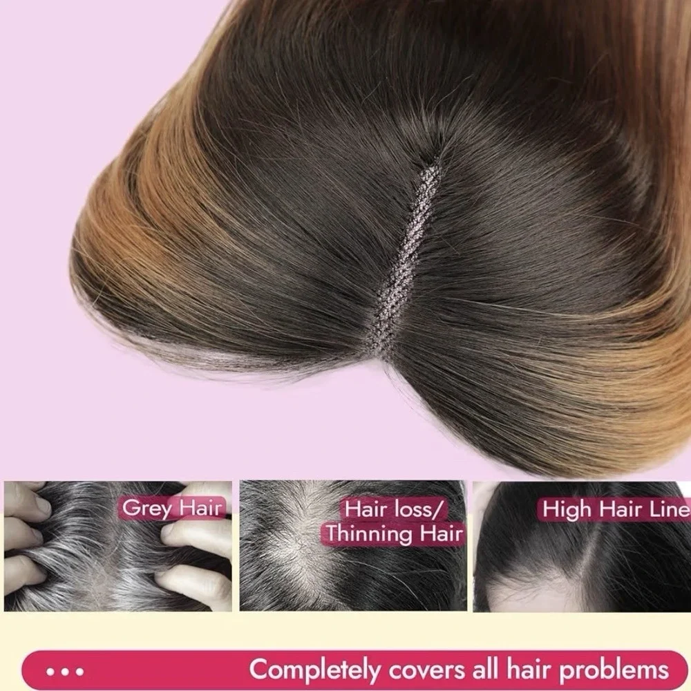 BrownHighlight Synthetic Hair Toppers With Thinning 5x6 Inch (24 Inch Long )